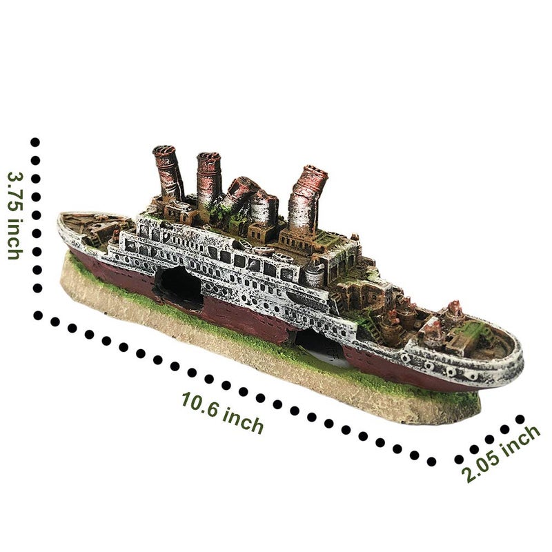 SLOCME Aquarium Titanic Shipwreck Decorations - Fish Tank Resin Material Pirate Ship Decor, Titanic Sunken Ship Ornament - Image 4